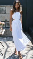White Sleeveless Cutout Midi Dress