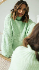 Mint Green Textured Knit Sweater
