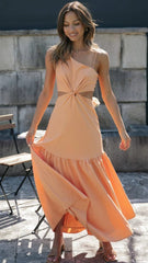 Orange Cutout Waist Midi Dress