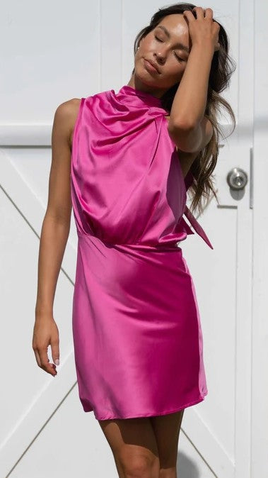 Hot Pink Satin Mini Dress