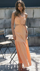 Orange Cutout Waist Midi Dress