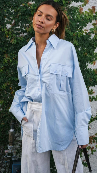 Blue Oversized Button Down Shirt