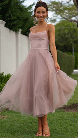 Dusty Pink Tulle Midi Dress