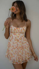Orange Floral Slip Mini Dress