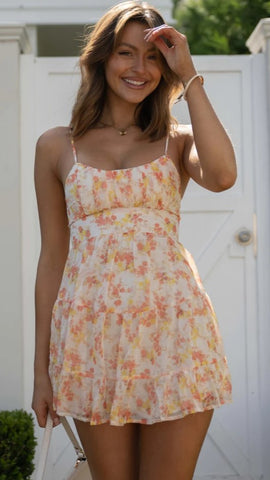 Orange Floral Slip Mini Dress