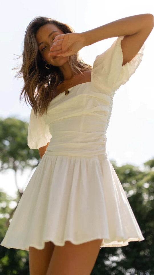 Cream Puff Sleeves Mini Dress - Main Image