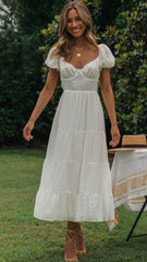 White Sweetheart Neckline Midi Dress