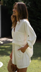 White Solid Button Down Top