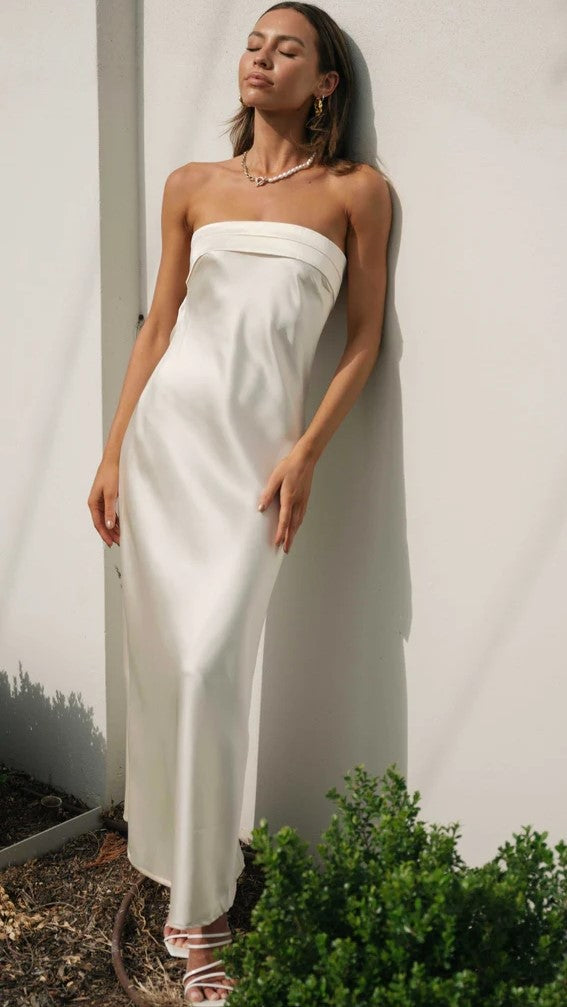 White Bandeau Satin Midi Dress Gabi Swimwear White Bandeau Satin Midi Dress Gabi Swimwear