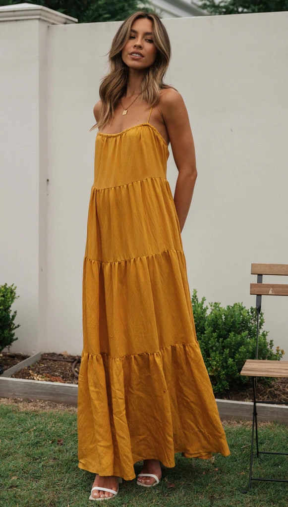 Mustard Yellow Slip Maxi Dress