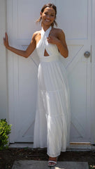 White Crossover Halter Maxi Dress