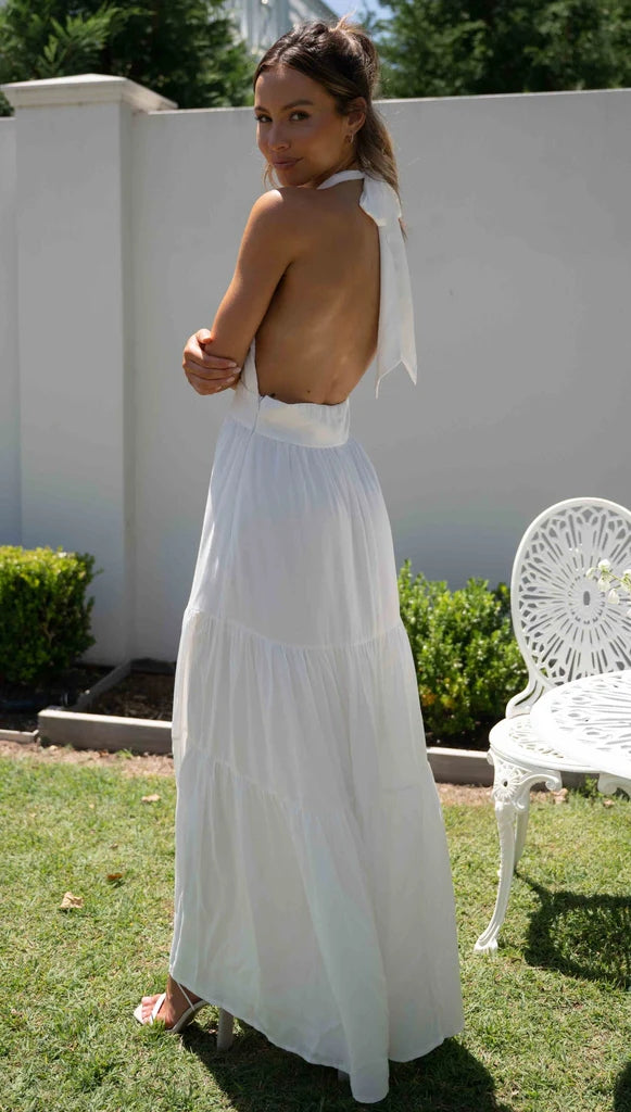 White Crossover Neck Midi Dress Gabi Swimwear White Crossover Neck Midi Dress Gabi Swimwear