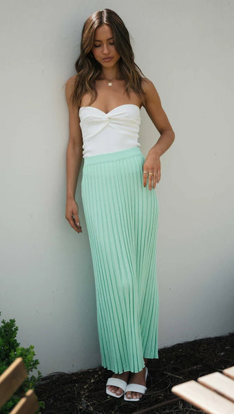 Mint Green Ribbed Knit Midi Skirts