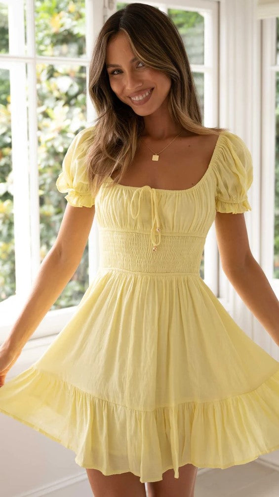 Lemon Pleated Mini Dress