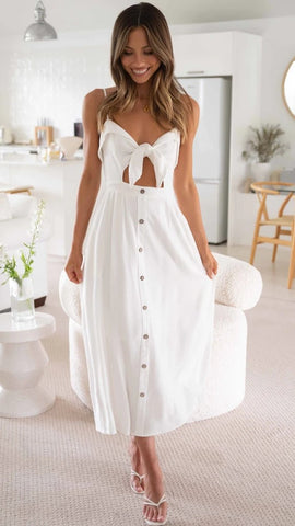 White Bowtie Sleeveless Midi Dress