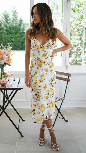 Yellow Floral Slip Midi Dress