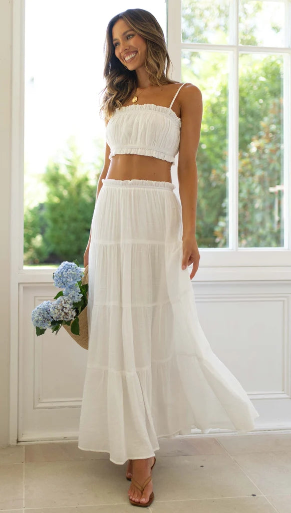 White Pleated Tank Crop Top