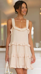 Light Beige Tiered Mini Dress