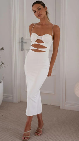 White Cutout Bodycon Midi Dress