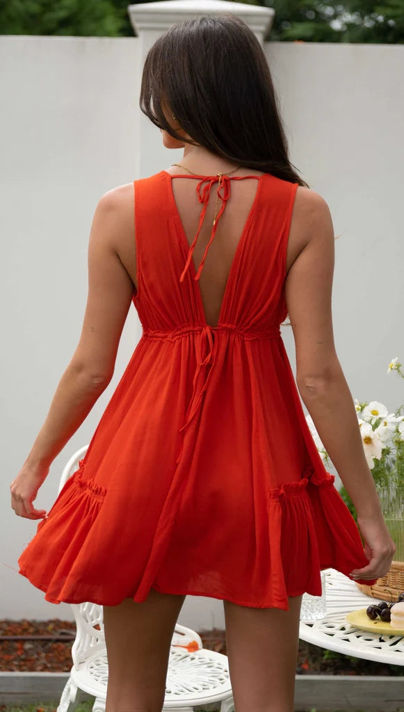 Red Plunging Neckline Mini Dress – Gabi Swimwear