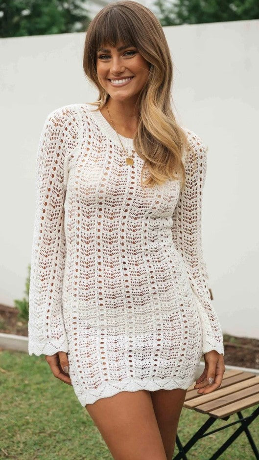 Cream Crochet Knit Mini Dress