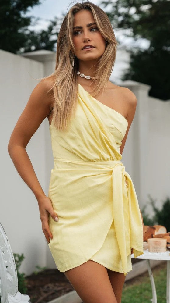 Yellow One Shoulder Mini Dress Gabi Swimwear Yellow One Shoulder Mini Dress Gabi Swimwear