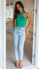Green Knit Crossover Top