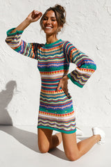 Rainbow Striped Knit Mini Dress