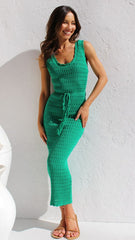 Green Knit Sleeveless Midi Dress