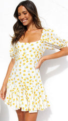 Yellow Sunflower Print Mini Dress