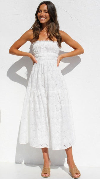 White Bandeau Strapless Midi Dress