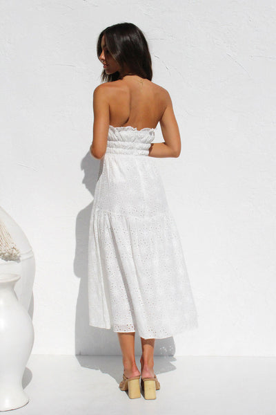 White Bandeau Strapless Midi Dress