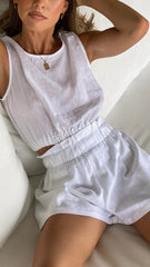 White Linen Pockets Shorts