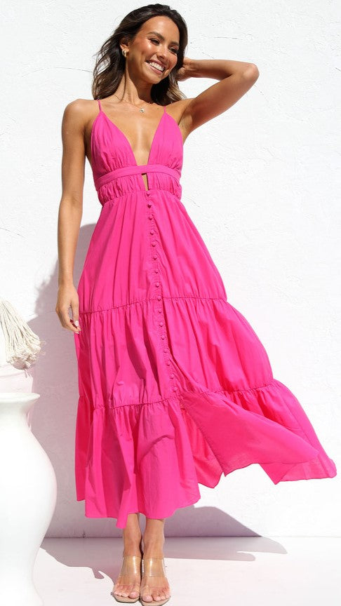 Hot Pink Plunging Slip Dress Gabi Swimwear Hot Pink Plunging Slip Dress Gabi Swimwear