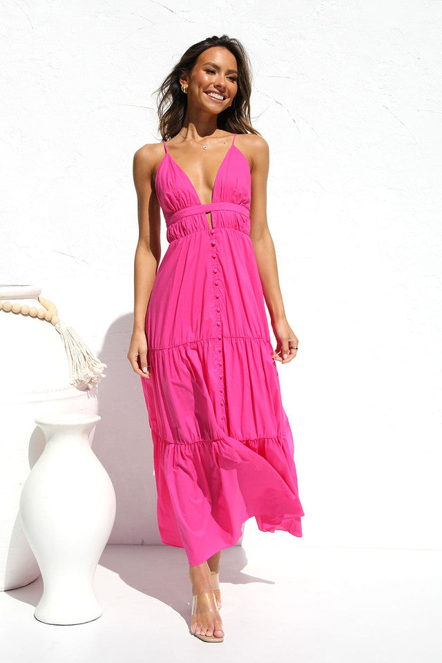 Hot Pink Slip Midi Dress