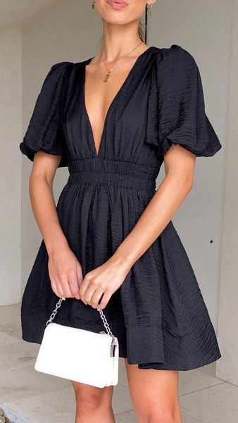Black Plunging V Neck Mini Dress