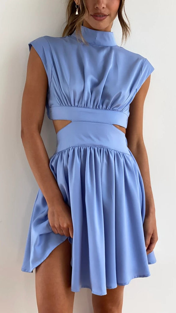 Blue Cutout Waist Mini Dress