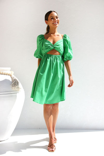 Green Front Twisted Mini Dress