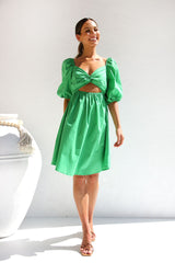 Green Front Twisted Mini Dress