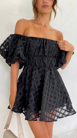 Black Textured Off Shoulder Dress