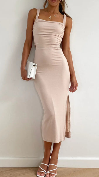 Beige Knit Midi Dress