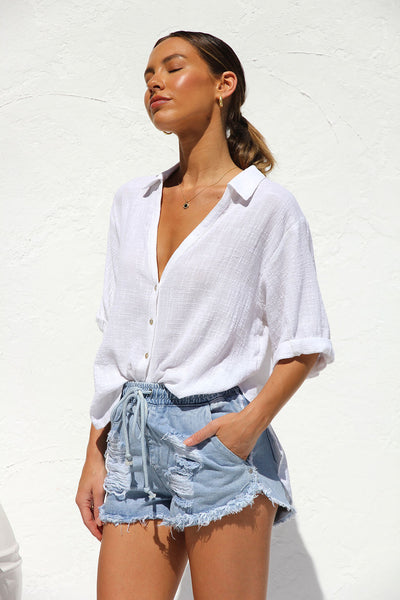 White Casual Button Down Top