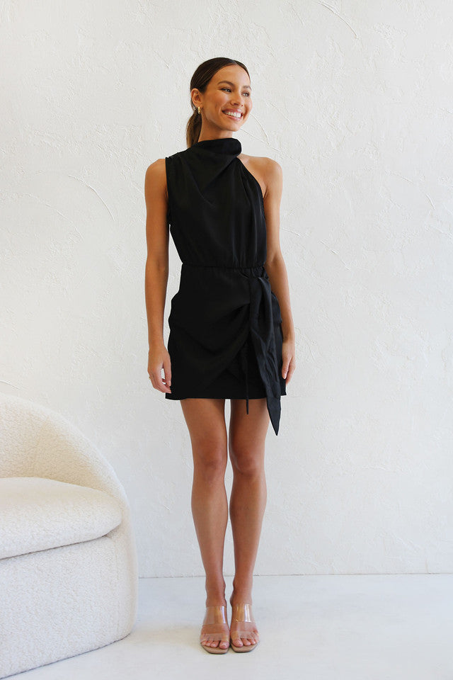 Black Sleeveless Halter Mini Dress