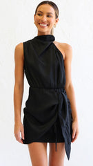 Black Sleeveless Halter Mini Dress
