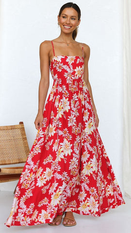 Red Floral Slip Maxi Dress