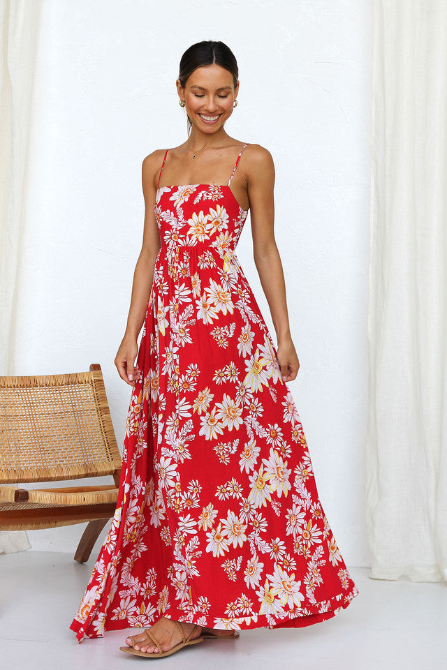 Red Floral Slip Maxi Dress