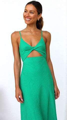 Green Cutout Trim Midi Dress