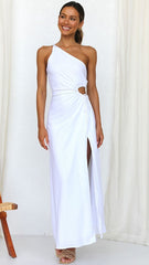 White One Shoulder Cutout Midi Dress