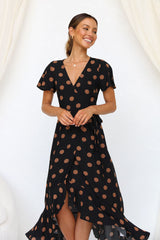Black Polka Dot Print Midi Dress