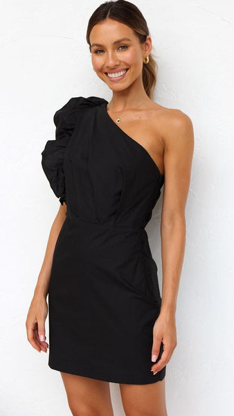 Black One Shoulder Mini Dress